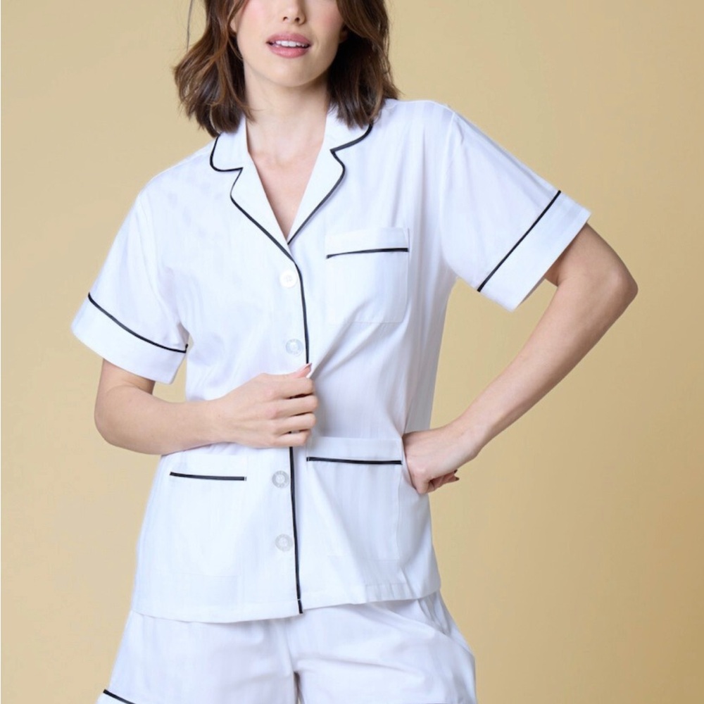 KIP White Cotton Short Sleeve PJ Set